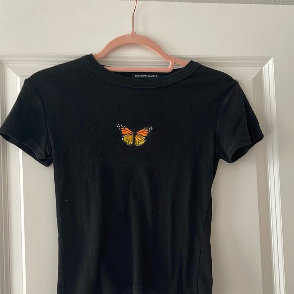 Brandy Melville Black Crop Top with Butterfly Design
